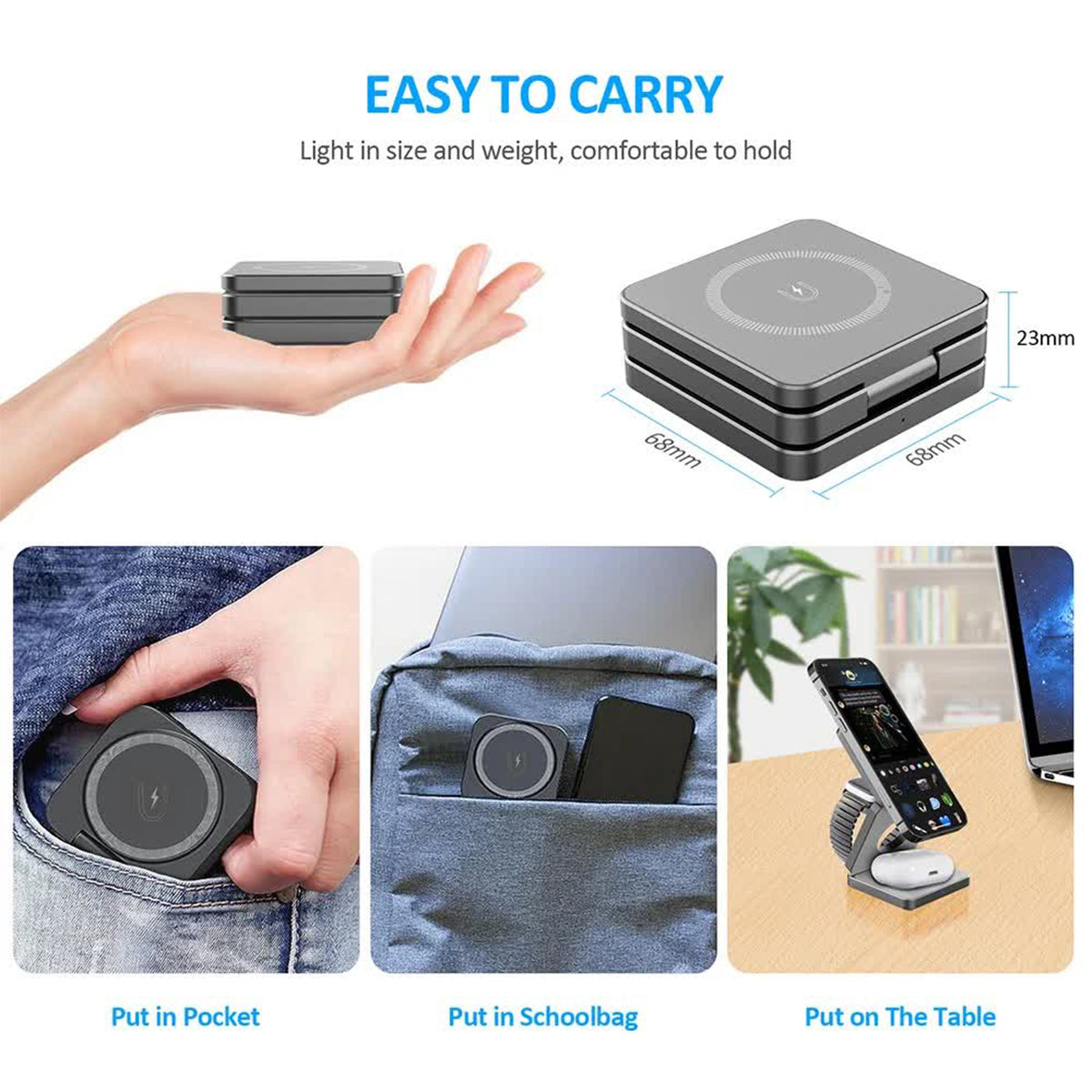 Foldable Magnetic Charger 3 in 1 Charging Station for iPhone
