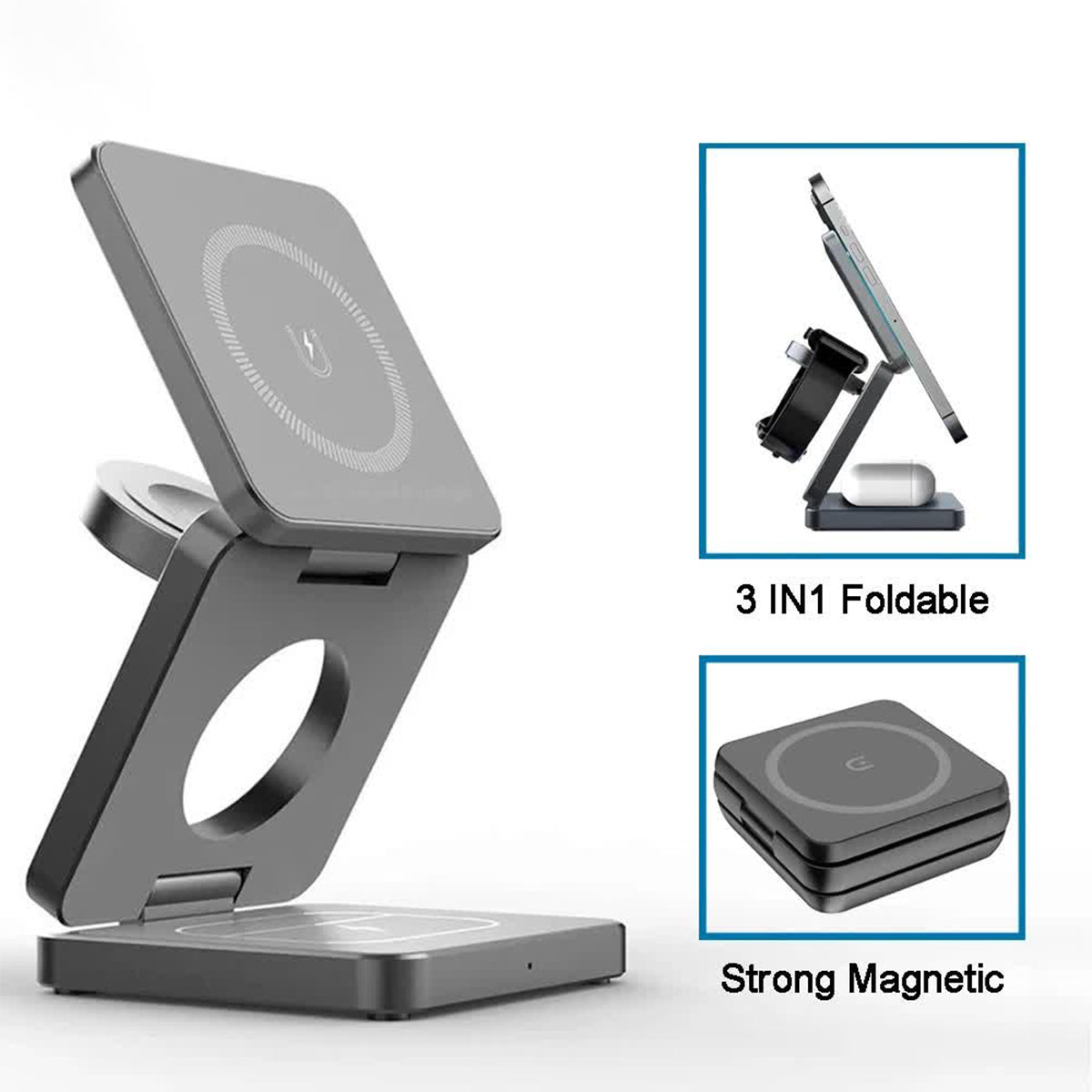 Foldable Magnetic Charger 3 in 1 Charging Station for iPhone
