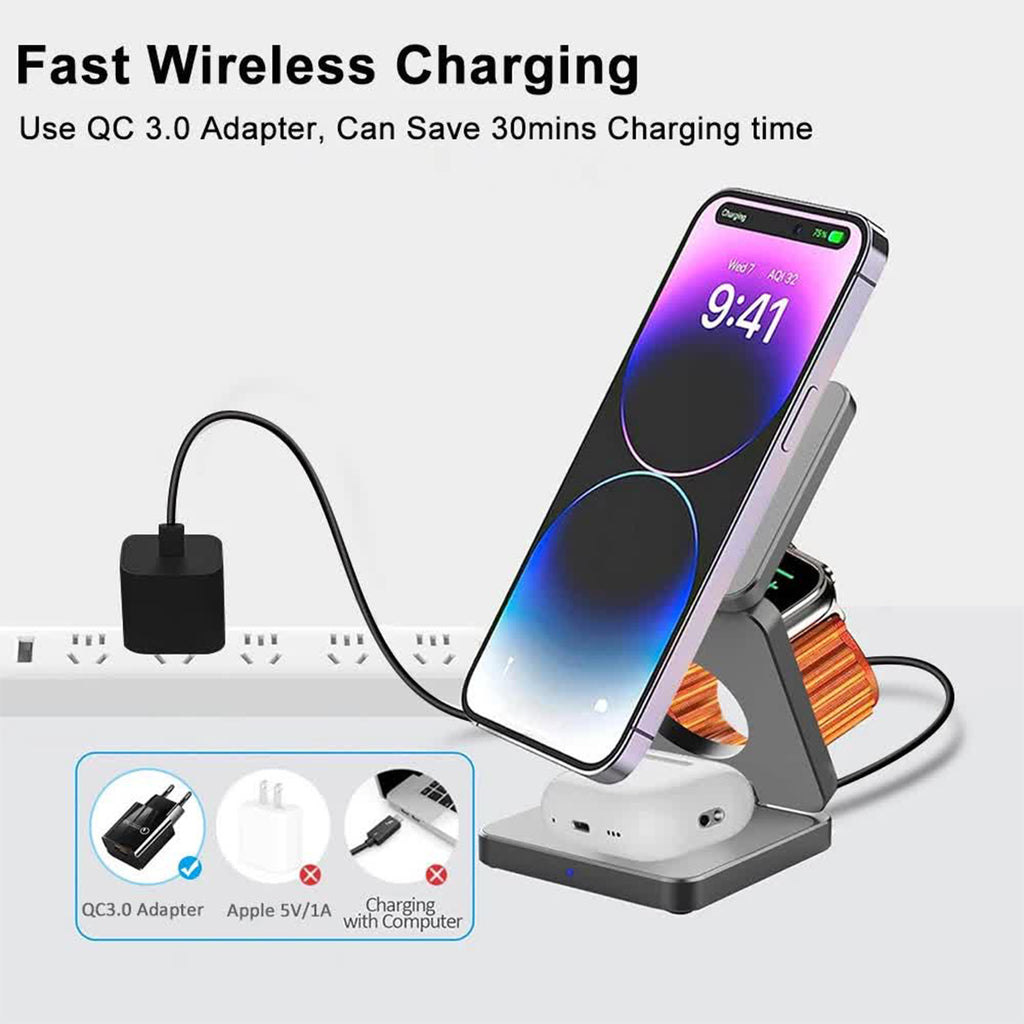 Foldable Magnetic Charger 3 in 1 Charging Station for iPhone