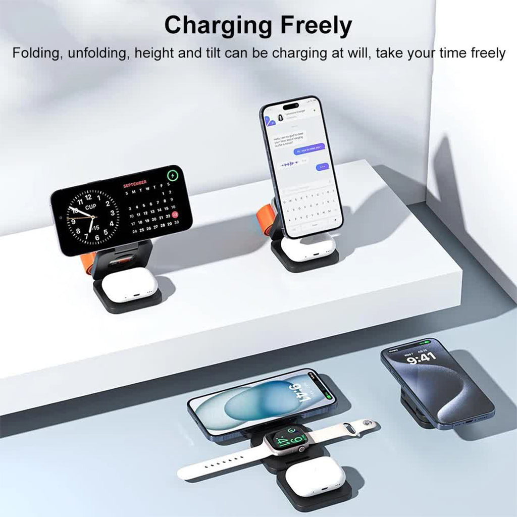 Foldable Magnetic Charger 3 in 1 Charging Station for iPhone