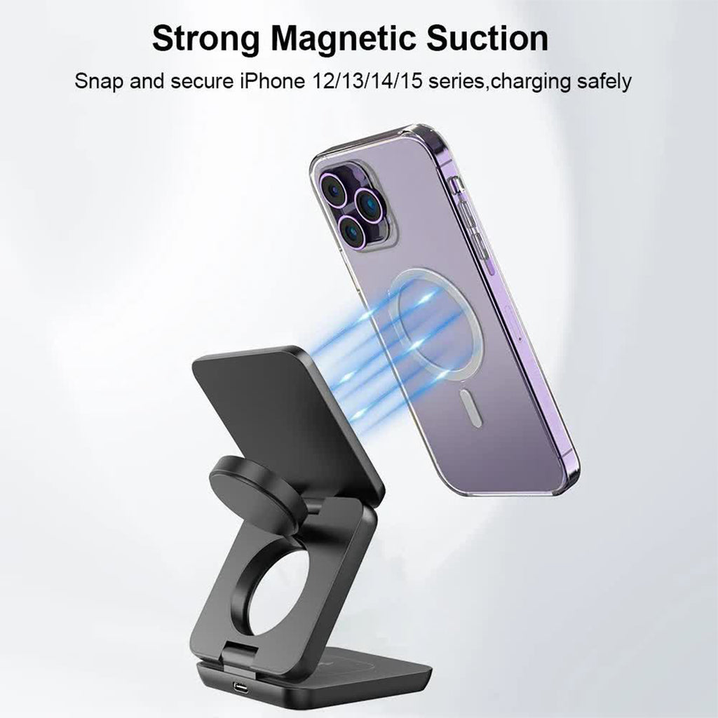 Foldable Magnetic Charger 3 in 1 Charging Station for iPhone